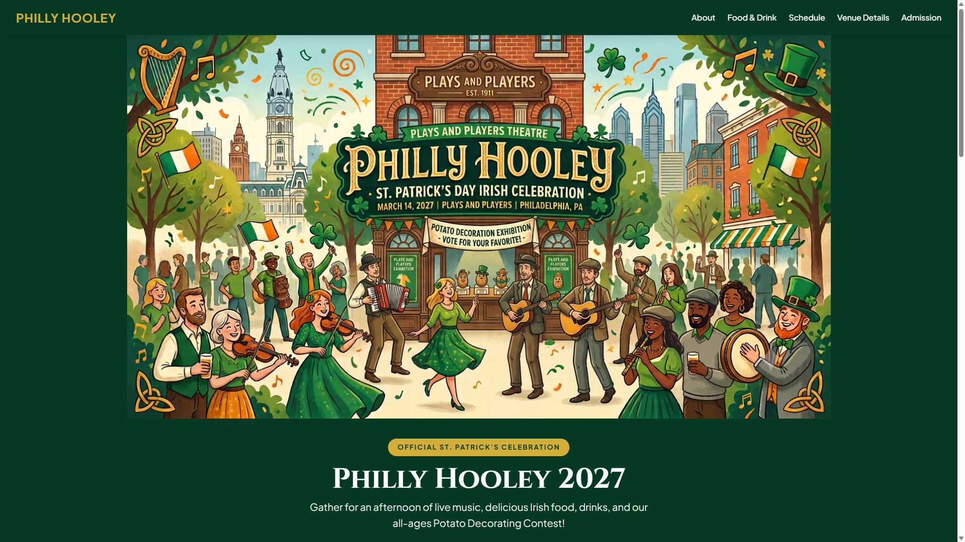 Philly Hooley event website with illustration of musicians